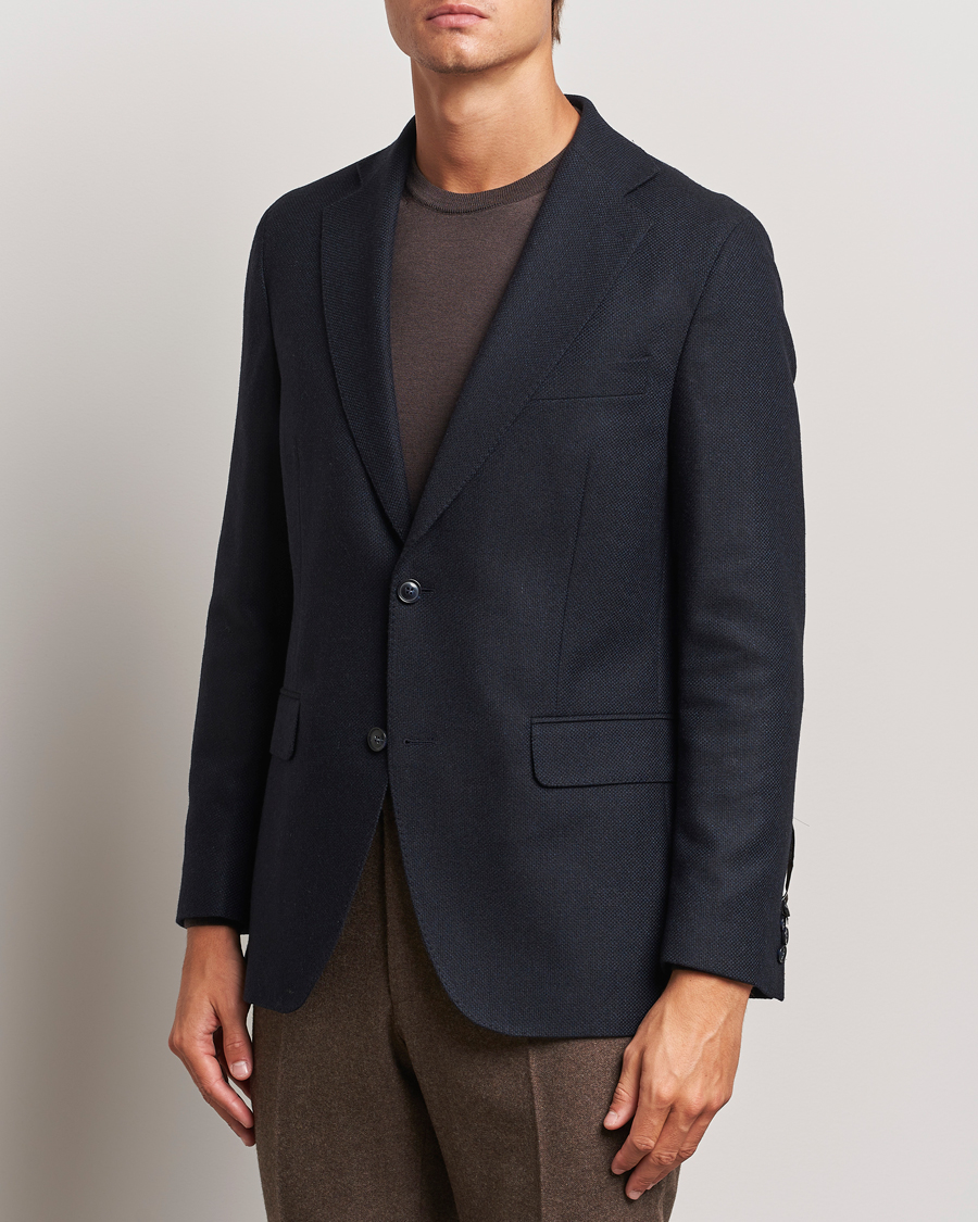 Men | Blazers | Oscar Jacobson | Fogerty Wool Hopsack Blazer Navy
