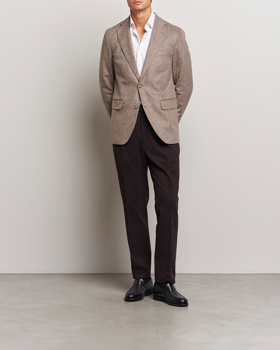 Men | Blazers | Oscar Jacobson | Fogerty Herringbone Wool Blazer Beige