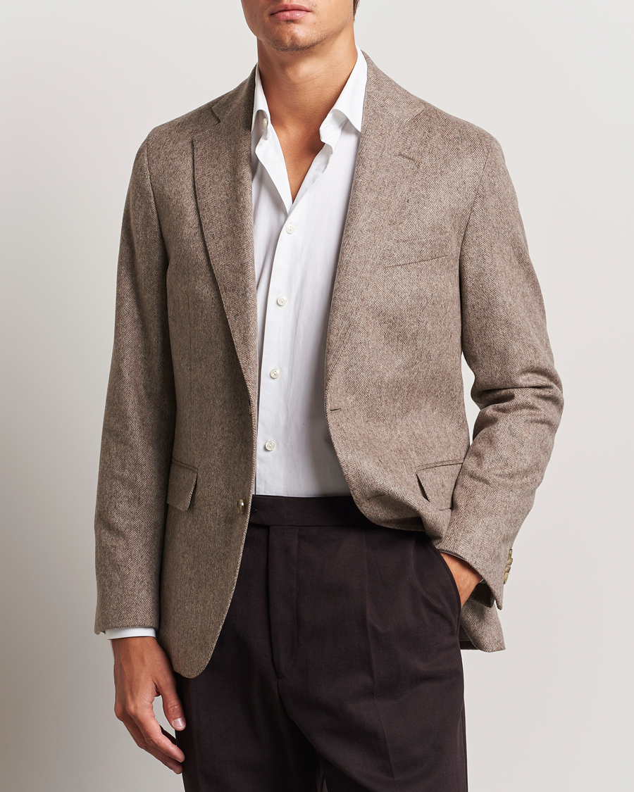 Men | Blazers | Oscar Jacobson | Fogerty Herringbone Wool Blazer Beige
