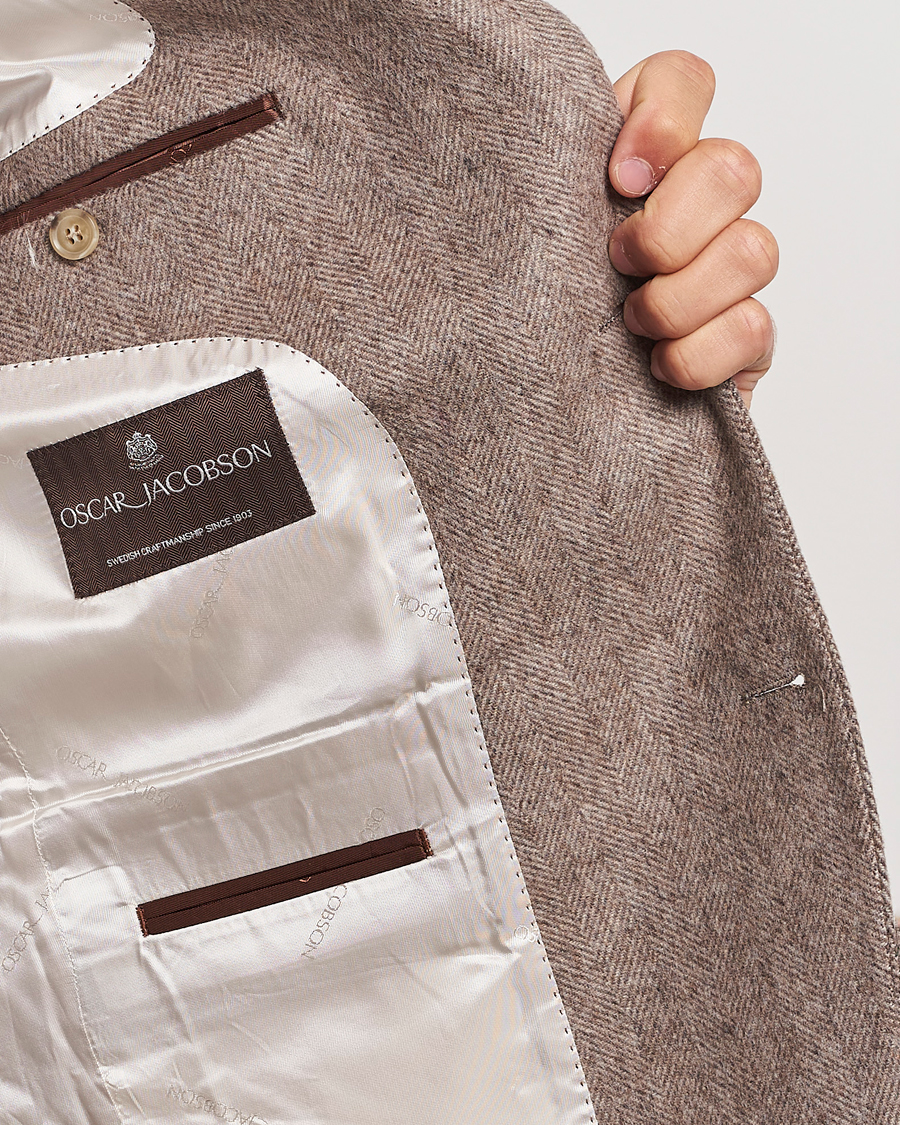 Men | Blazers | Oscar Jacobson | Fogerty Herringbone Wool Blazer Beige