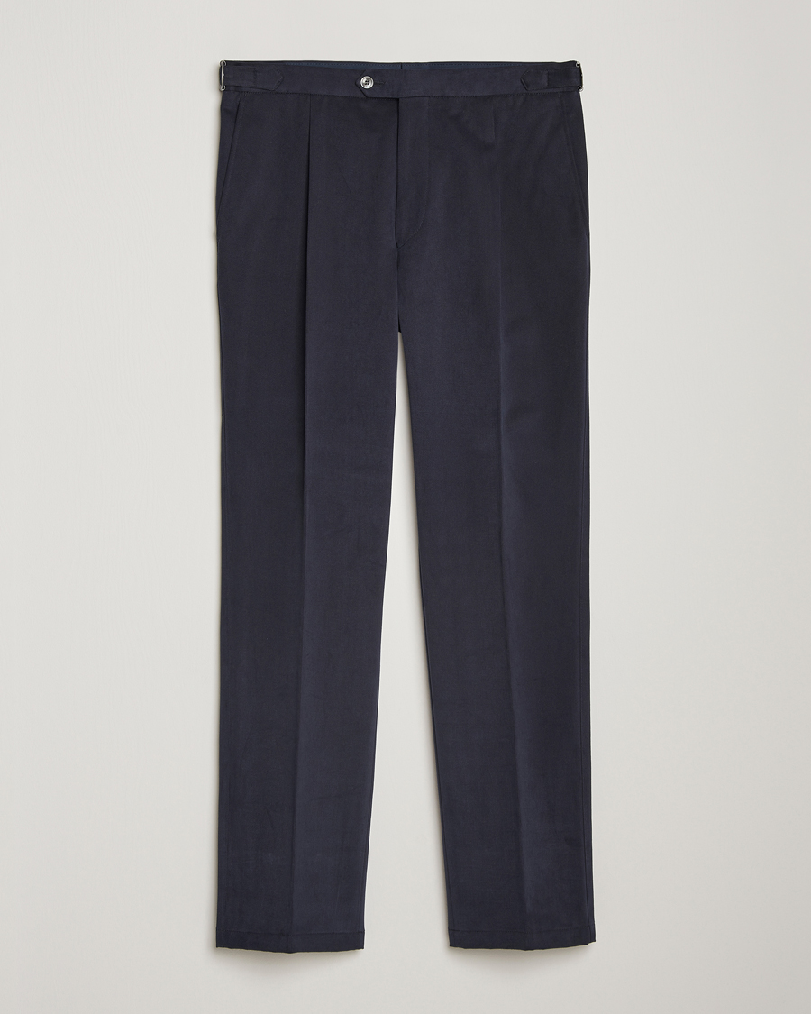 Men | Trousers | Oscar Jacobson | Delon Brushed Cotton Trousers Navy