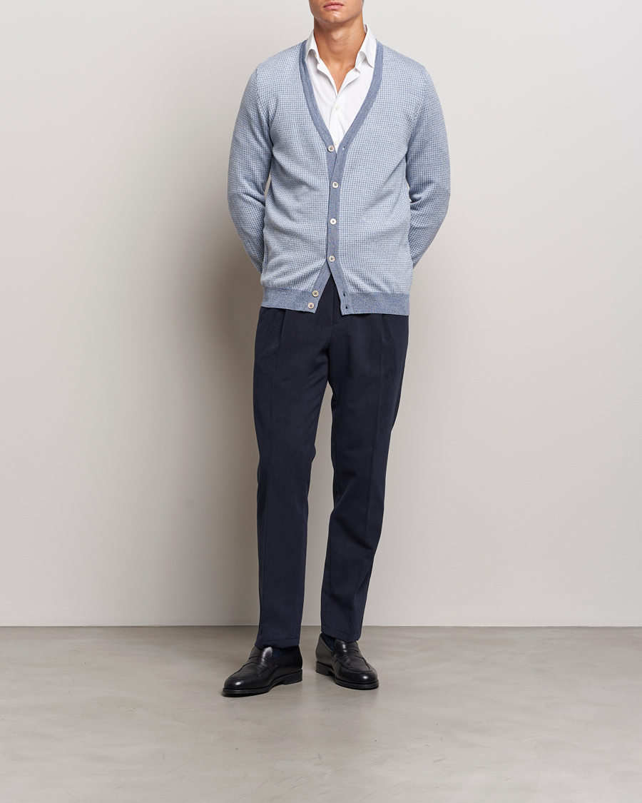 Men | Trousers | Oscar Jacobson | Delon Brushed Cotton Trousers Navy
