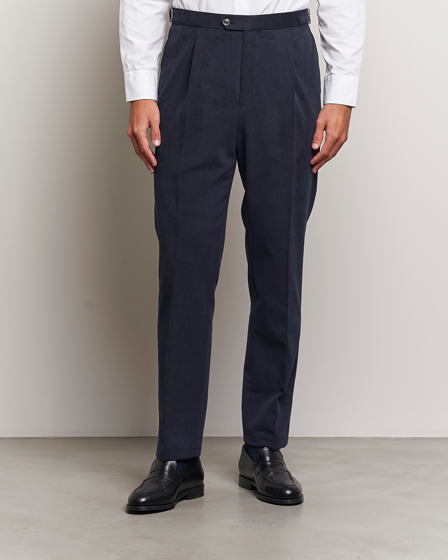 Men | Trousers | Oscar Jacobson | Delon Brushed Cotton Trousers Navy