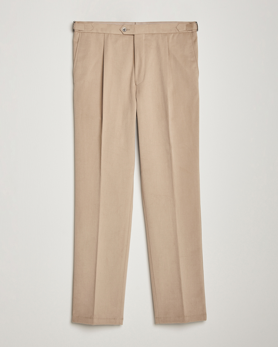 Men | Trousers | Oscar Jacobson | Delon Brushed Cotton Trousers Beige
