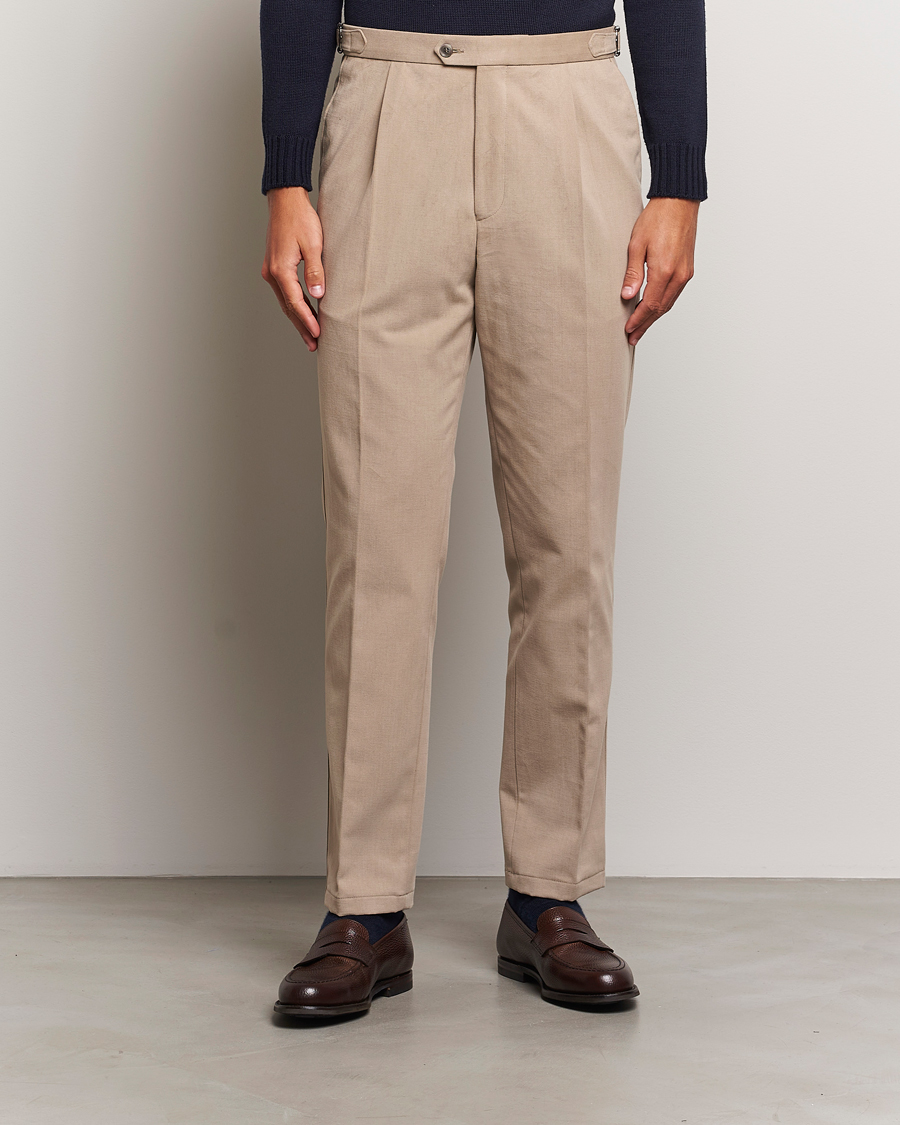 Men | Trousers | Oscar Jacobson | Delon Brushed Cotton Trousers Beige