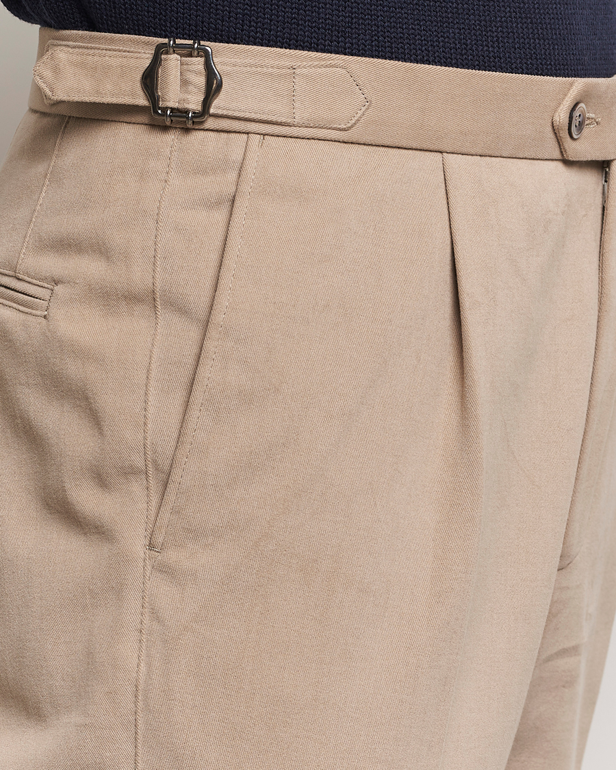 Men | Trousers | Oscar Jacobson | Delon Brushed Cotton Trousers Beige