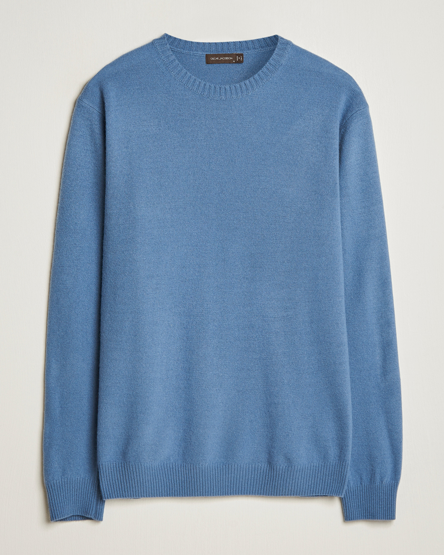 Men | Sweaters & Knitwear | Oscar Jacobson | Valter Wool/Cashmere Round Neck Blue