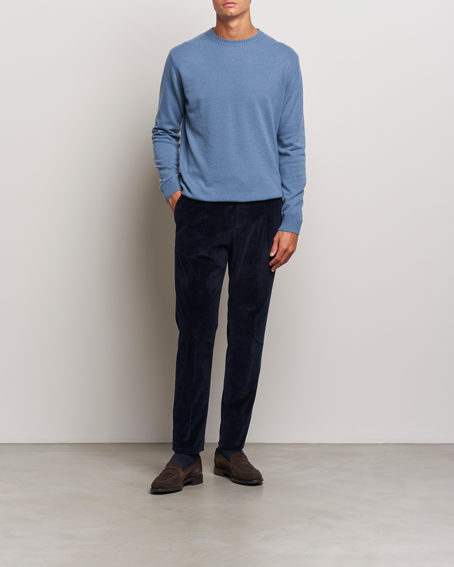 Men | Sweaters & Knitwear | Oscar Jacobson | Valter Wool/Cashmere Round Neck Blue