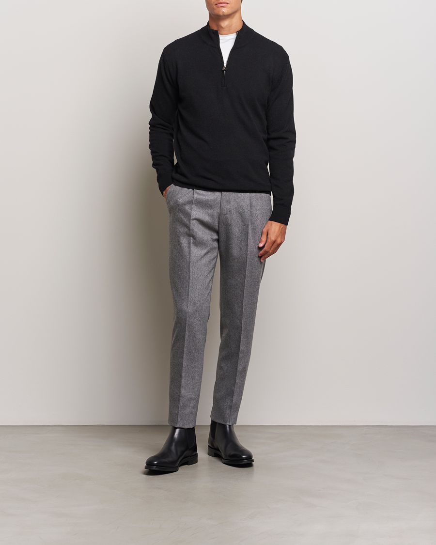 Men | Sweaters & Knitwear | Oscar Jacobson | Patton Wool/Cashmere Half Zip Black