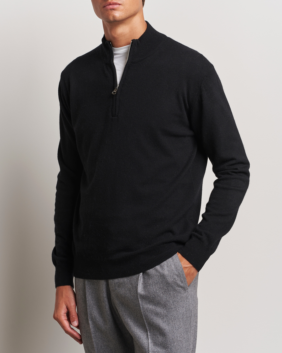 Men | Sweaters & Knitwear | Oscar Jacobson | Patton Wool/Cashmere Half Zip Black