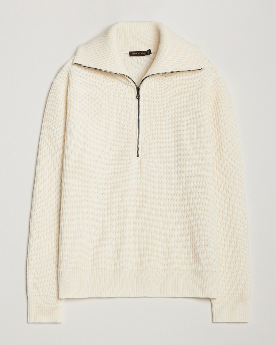 Men | Sweaters & Knitwear | Oscar Jacobson | Mauritz Heavy Knitted Half Zip White