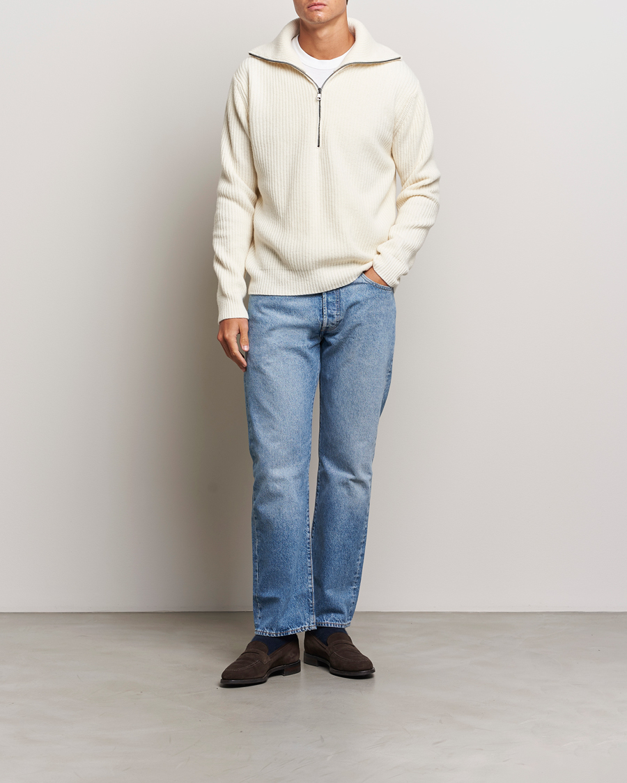Men | Sweaters & Knitwear | Oscar Jacobson | Mauritz Heavy Knitted Half Zip White