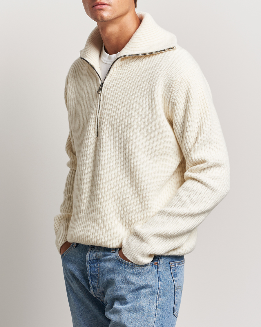 Men | Sweaters & Knitwear | Oscar Jacobson | Mauritz Heavy Knitted Half Zip White