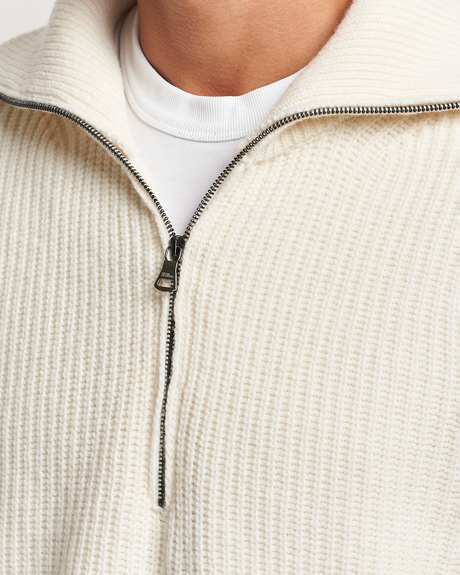 Men | Sweaters & Knitwear | Oscar Jacobson | Mauritz Heavy Knitted Half Zip White