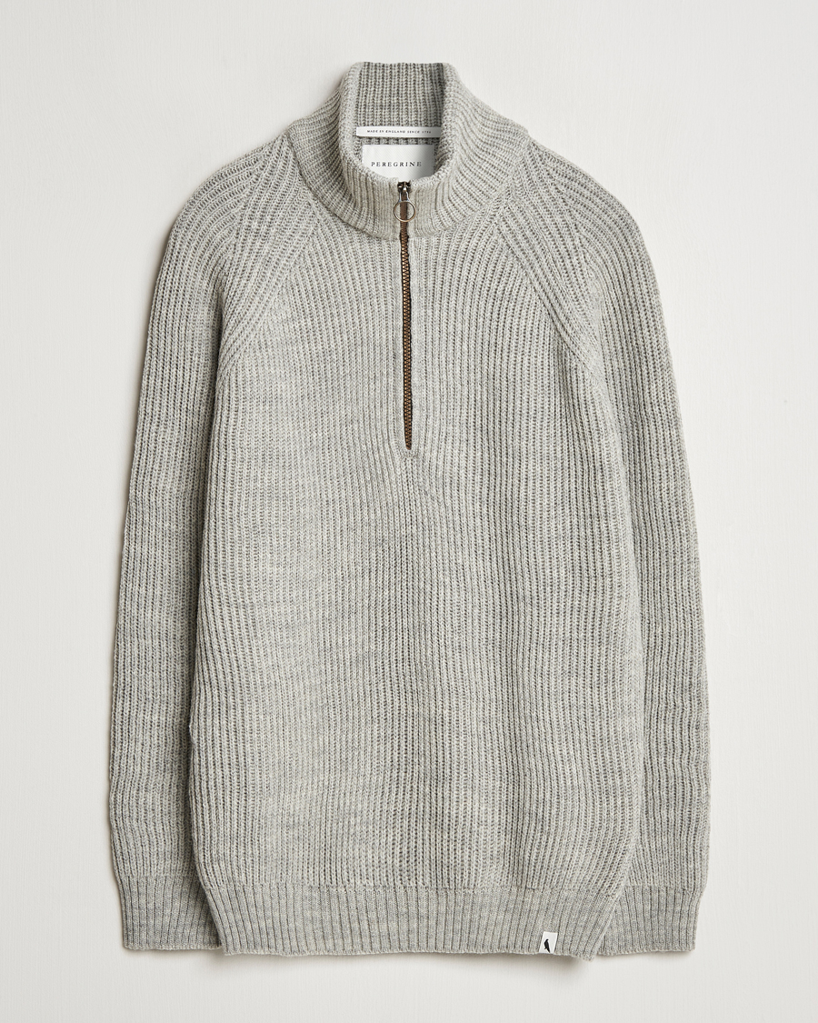 Men | Sweaters & Knitwear | Peregrine | Ford Knitted Wool Half Zip Light Grey