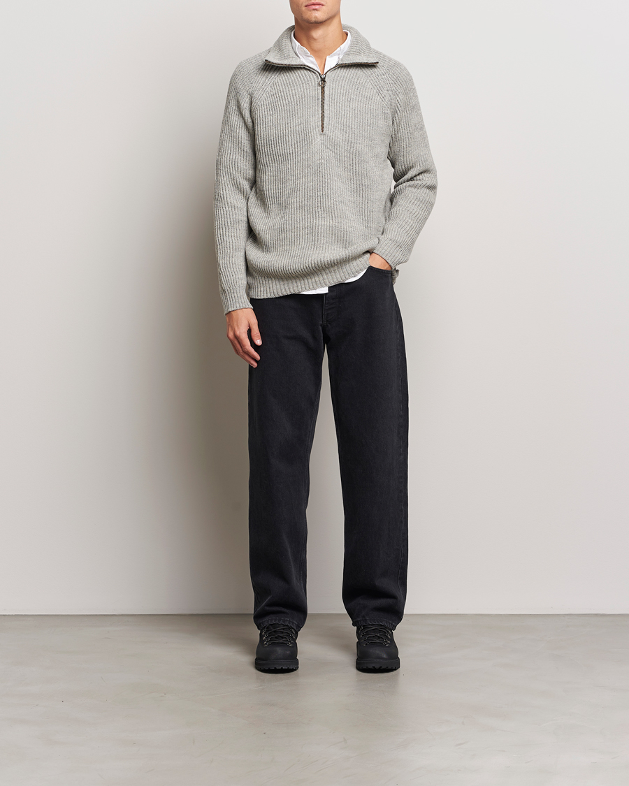 Men | Sweaters & Knitwear | Peregrine | Ford Knitted Wool Half Zip Light Grey