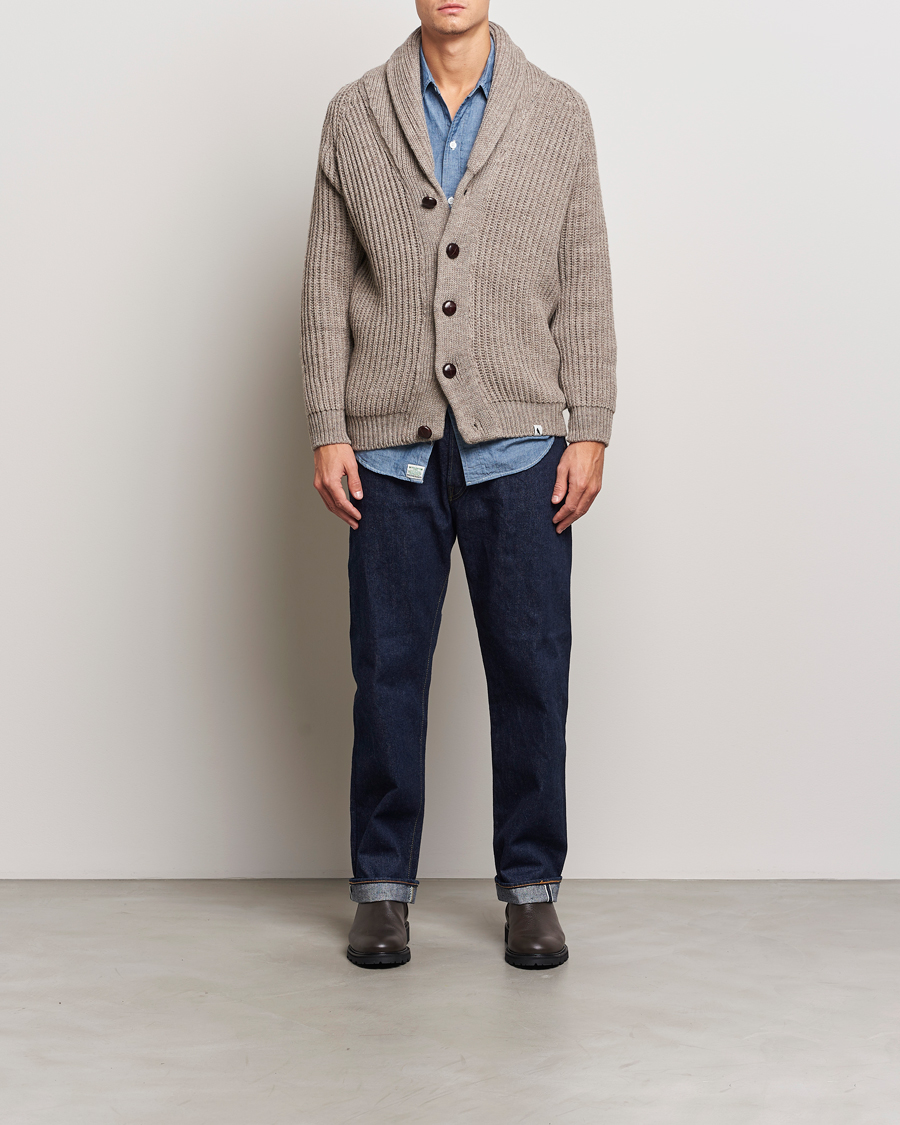 Men | Sweaters & Knitwear | Peregrine | Wilkinson Ribbed Wool Cardigan Light Brown