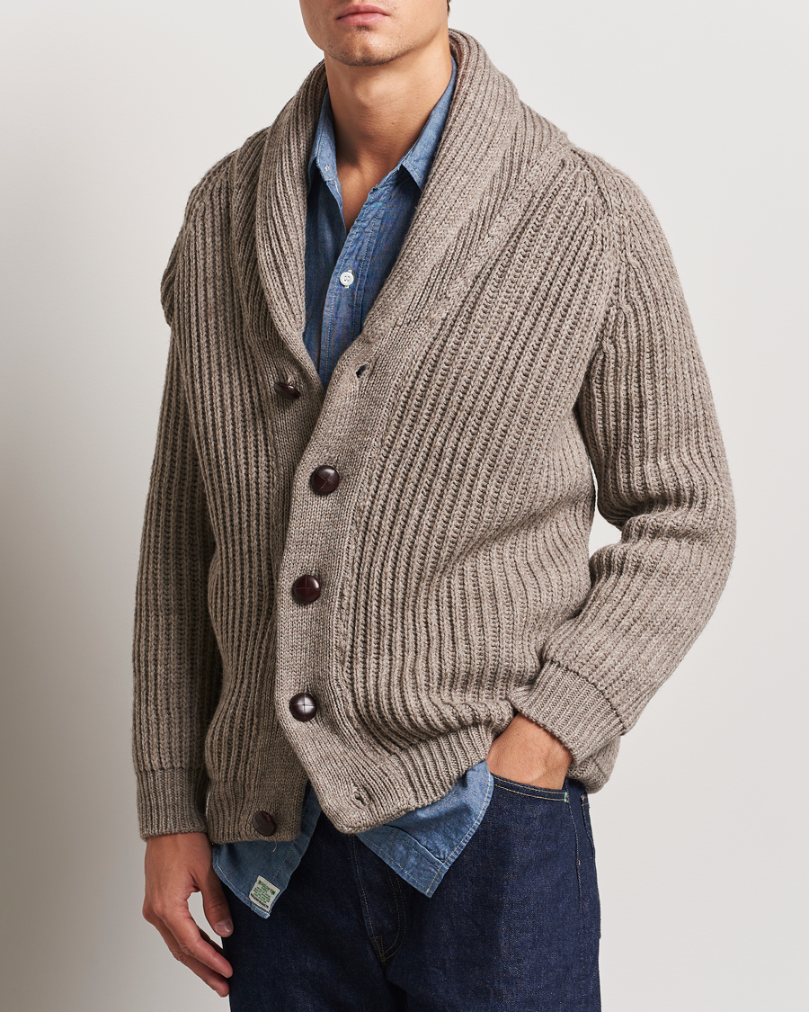 Men | Sweaters & Knitwear | Peregrine | Wilkinson Ribbed Wool Cardigan Light Brown