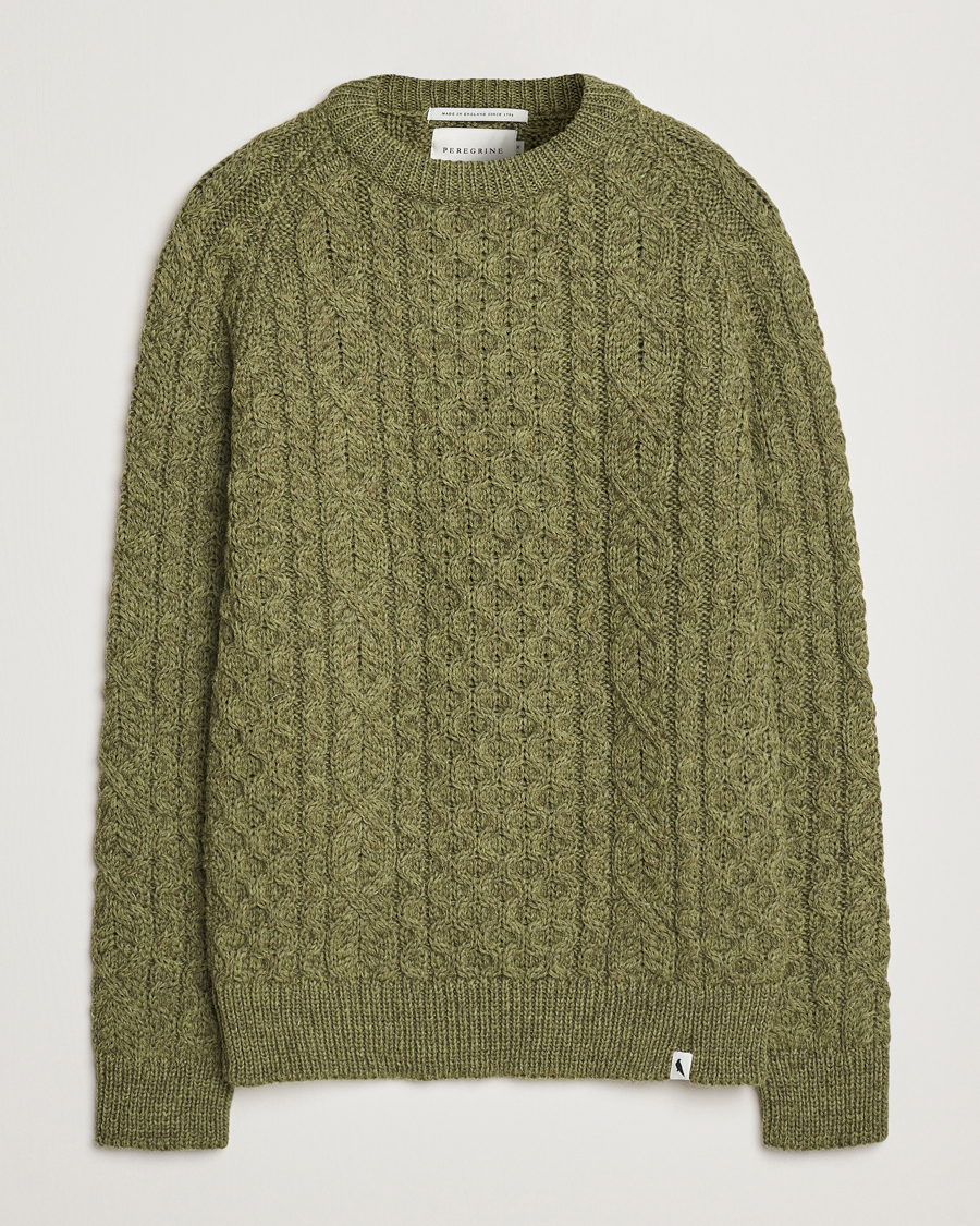 Men | Sweaters & Knitwear | Peregrine | Hudson Wool Aran Knitted Jumper Apple