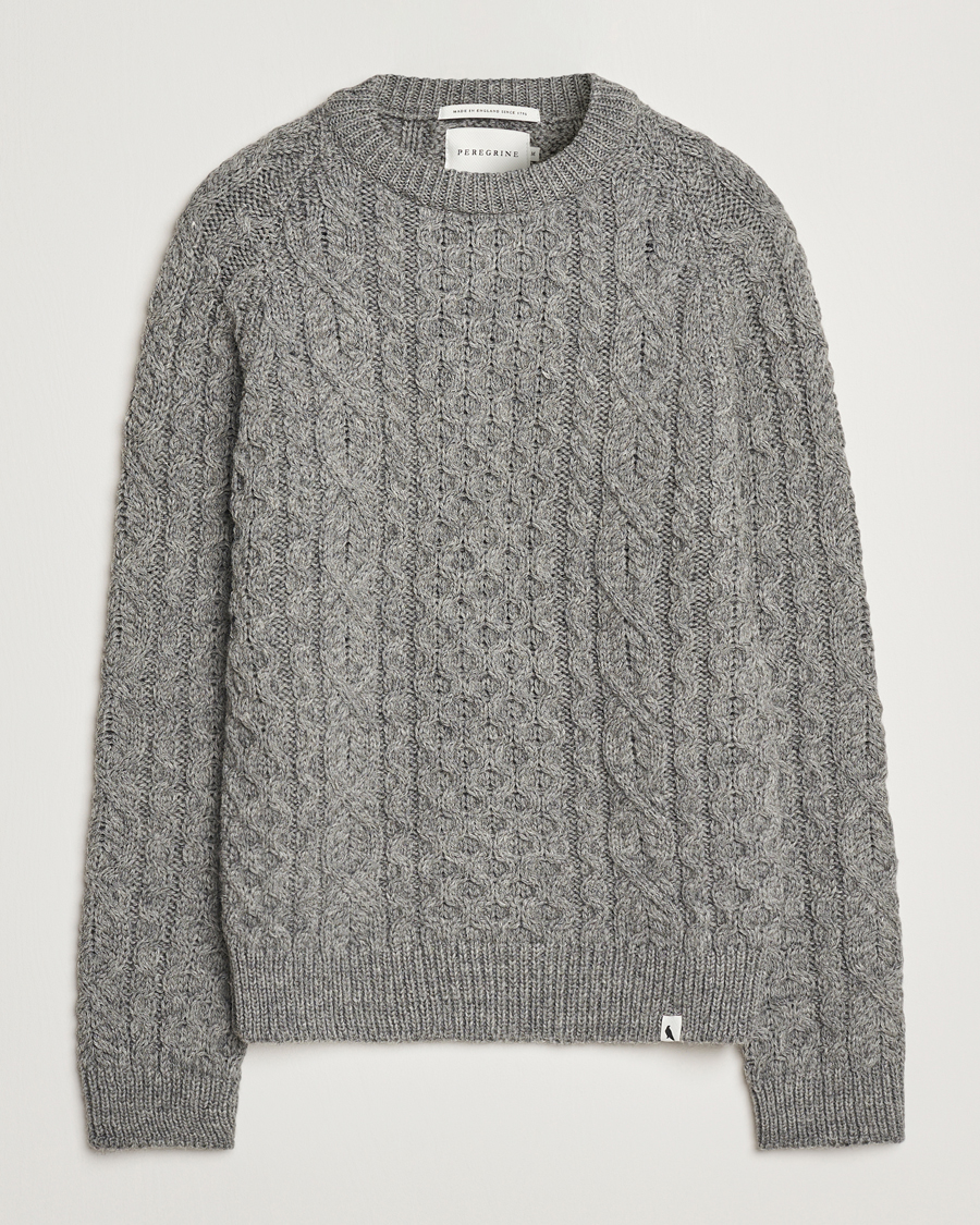 Men | Sweaters & Knitwear | Peregrine | Hudson Wool Aran Knitted Jumper Steel