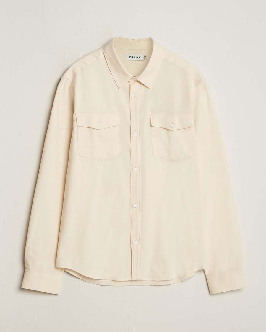 Men | Shirts | FRAME | Double Pocket Wool Blend Shirt Off White