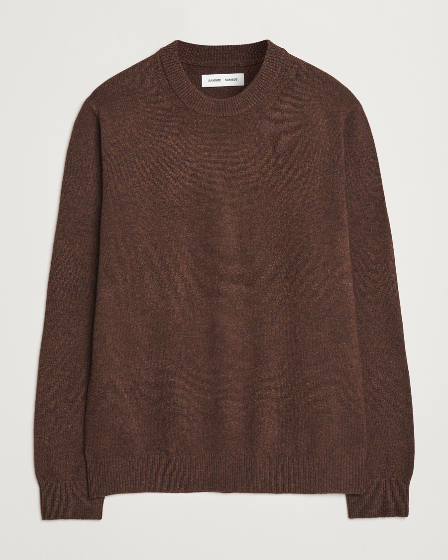 Men | Sweaters & Knitwear | Samsøe Samsøe | Isak Knitted Crew Neck Chocolate Brown