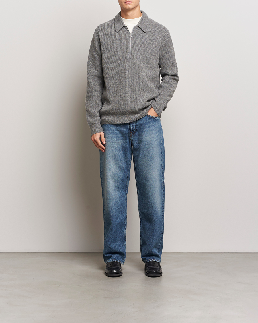 Men | Sweaters & Knitwear | Samsøe Samsøe | Saisaks Half Zip Polo Dark Grey Melange