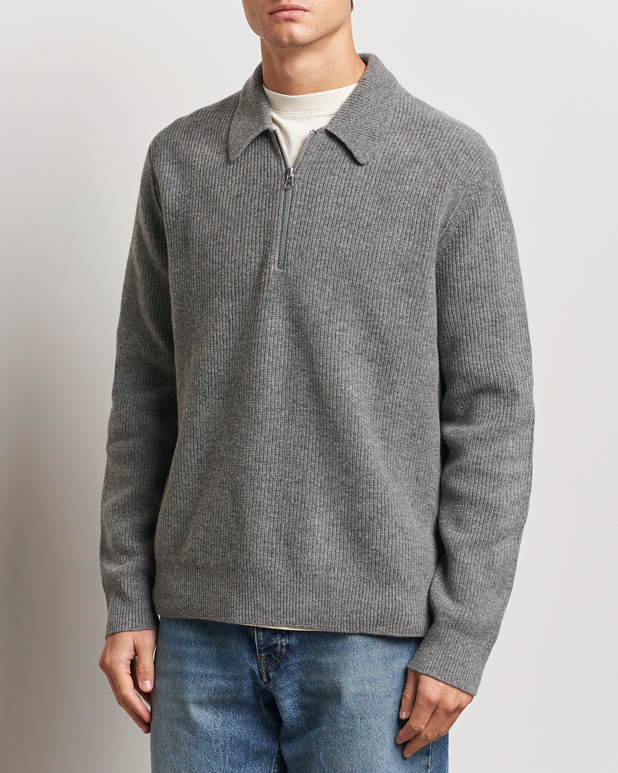 Men | Sweaters & Knitwear | Samsøe Samsøe | Saisaks Half Zip Polo Dark Grey Melange