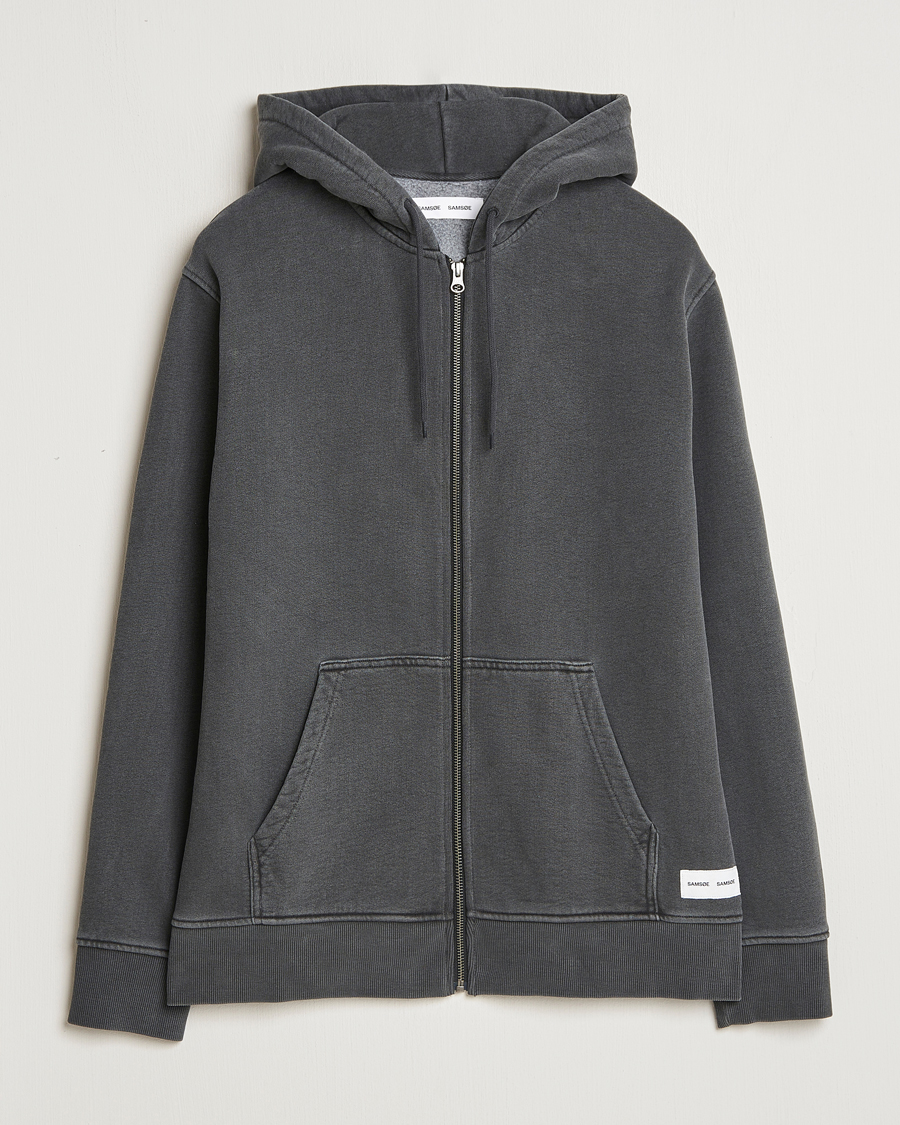 Men | Sweaters & Knitwear | Samsøe Samsøe | Pigment Dyed Full Zip Hoodie Black