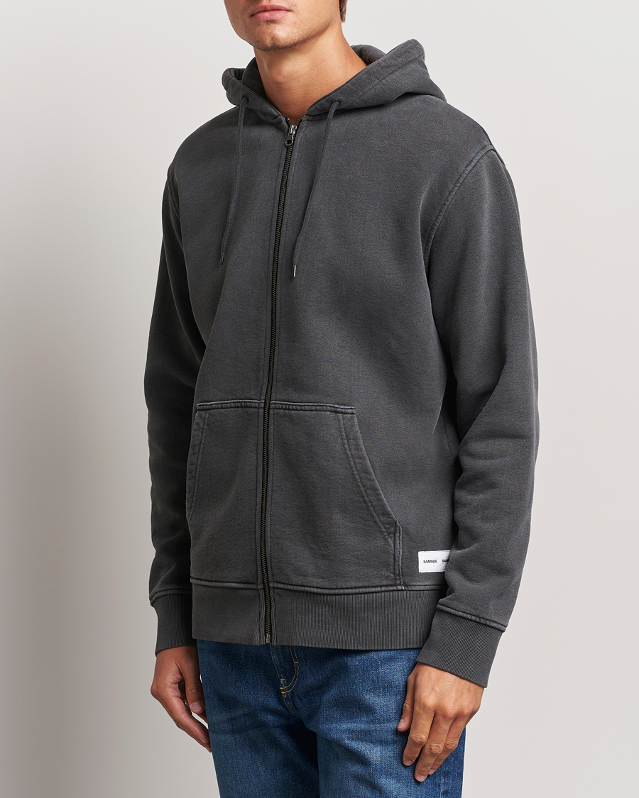Men | Sweaters & Knitwear | Samsøe Samsøe | Pigment Dyed Full Zip Hoodie Black