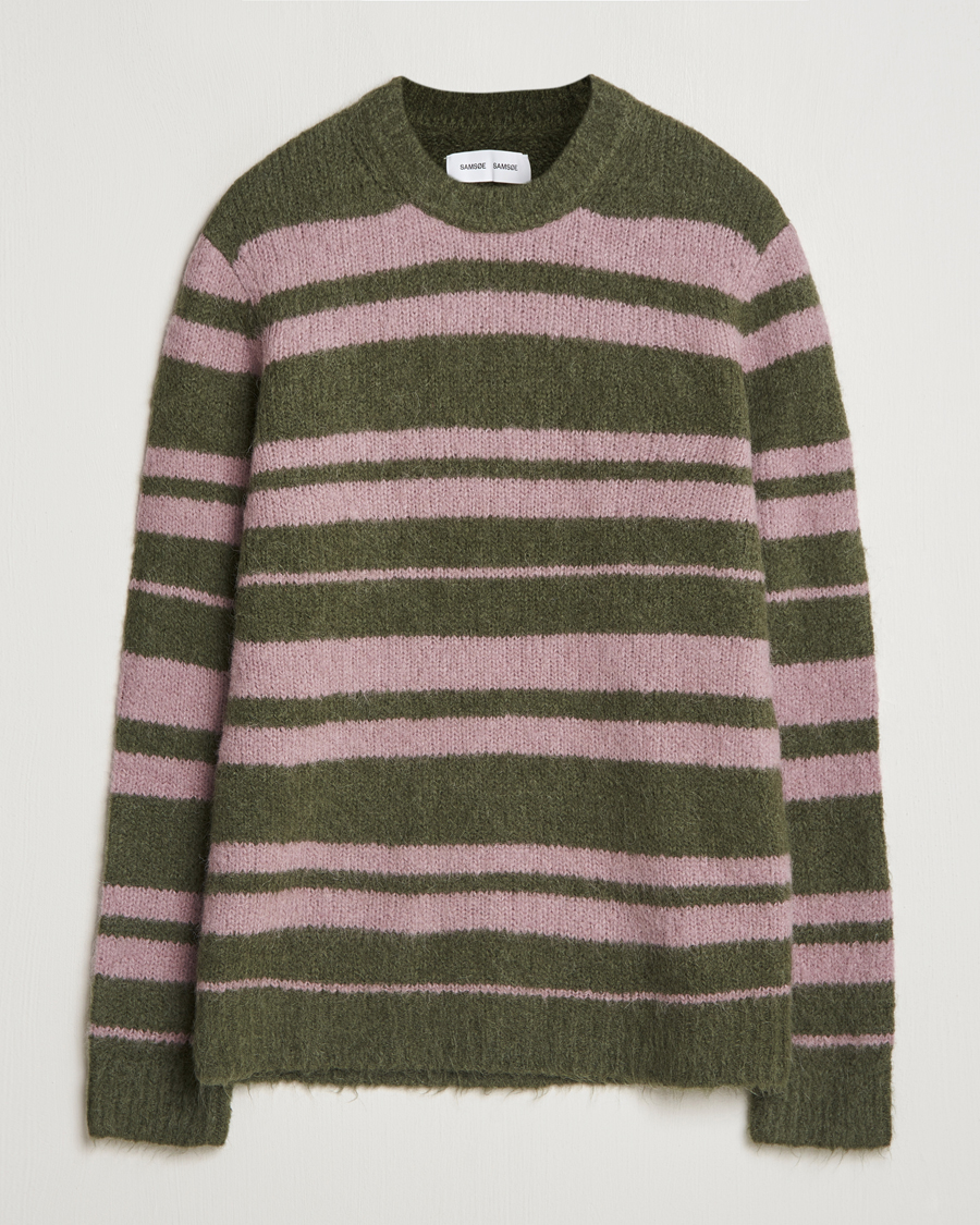 Men | Sweaters & Knitwear | Samsøe Samsøe | Arin Mohair Striped Sweater Green/Pink