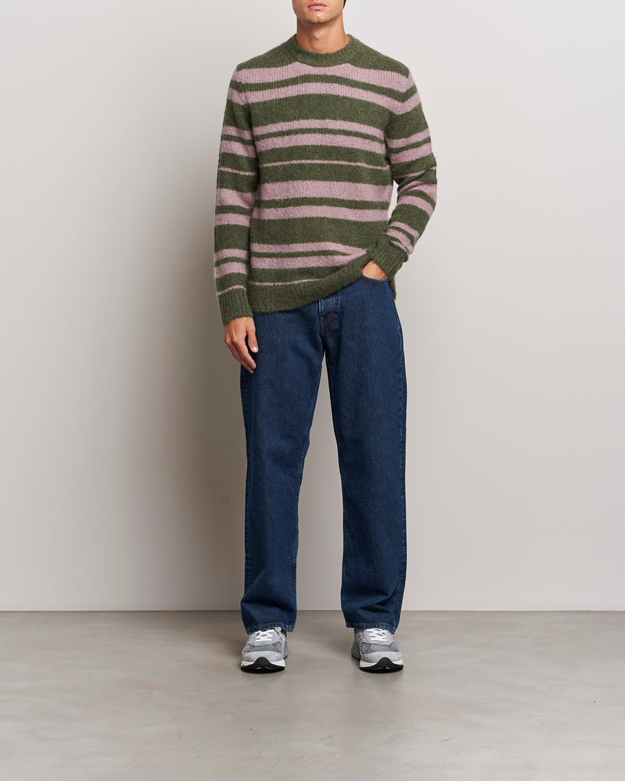 Men | Sweaters & Knitwear | Samsøe Samsøe | Arin Mohair Striped Sweater Green/Pink
