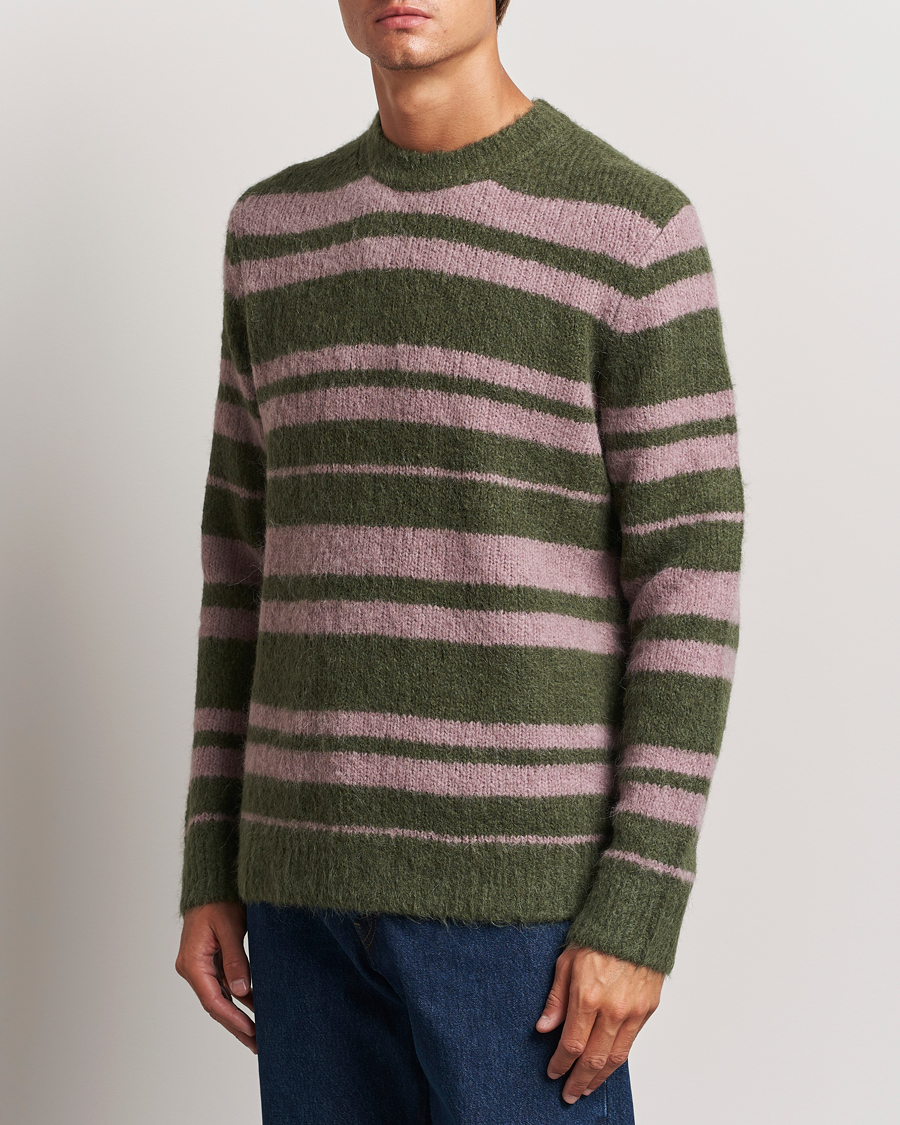 Men | Sweaters & Knitwear | Samsøe Samsøe | Arin Mohair Striped Sweater Green/Pink