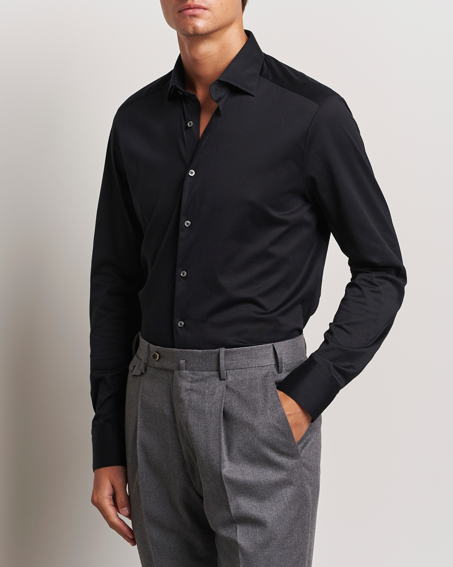 Men | Shirts | Stenströms | Slimline Stretch Jersey Shirt Black