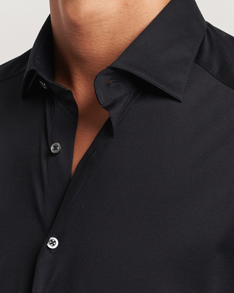 Men | Shirts | Stenströms | Slimline Stretch Jersey Shirt Black