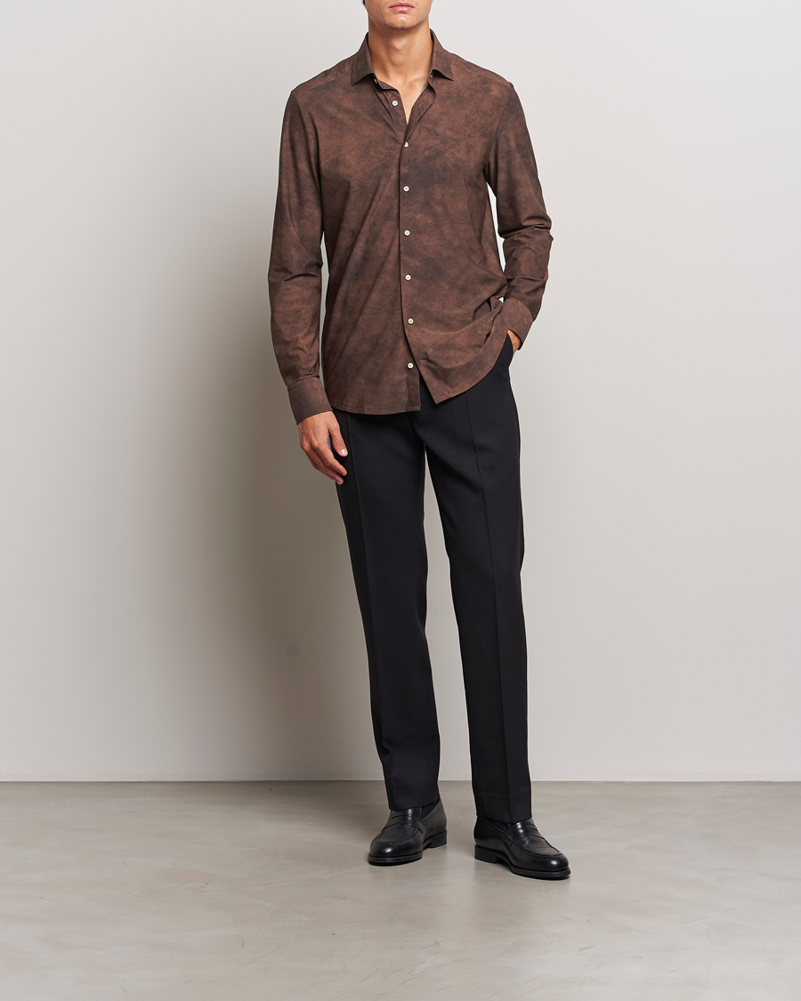 Men | Shirts | Stenströms | Slimline 4-Way Stretch Shirt Brown