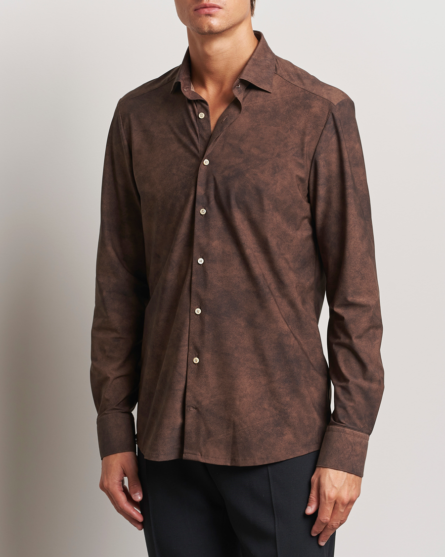Men | Shirts | Stenströms | Slimline 4-Way Stretch Shirt Brown