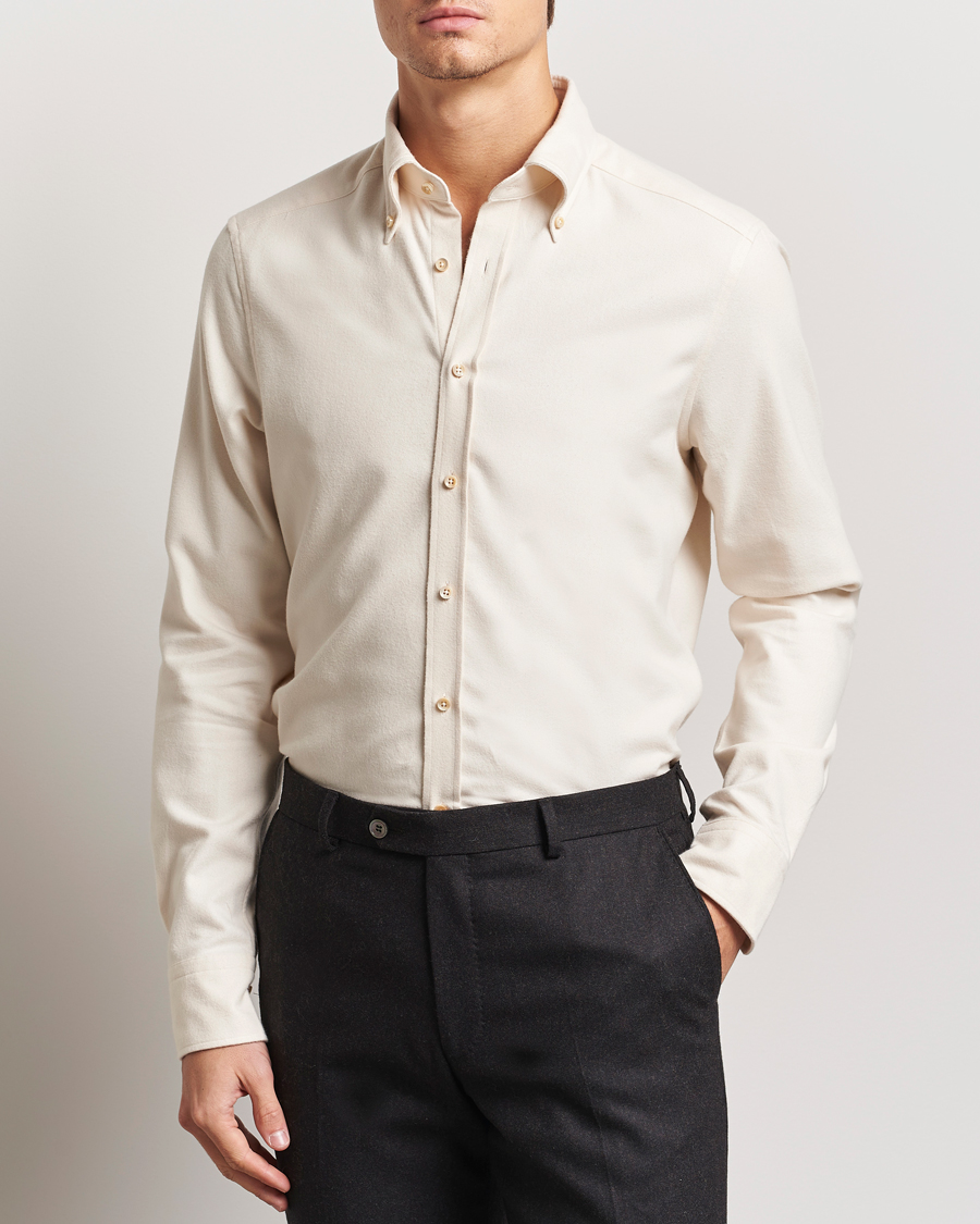 Men | Shirts | Stenströms | Slimline Flannel Shirt Beige