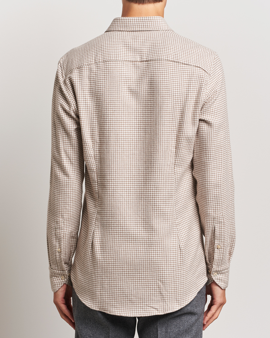 Men | Shirts | Stenströms | Slimline Flannel Houndstooth Shirt Light Brown