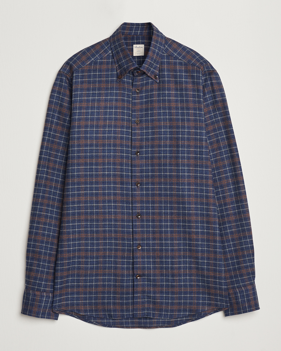 Men | Shirts | Stenströms | Slimline Small Check Flannel Shirt Dark Blue