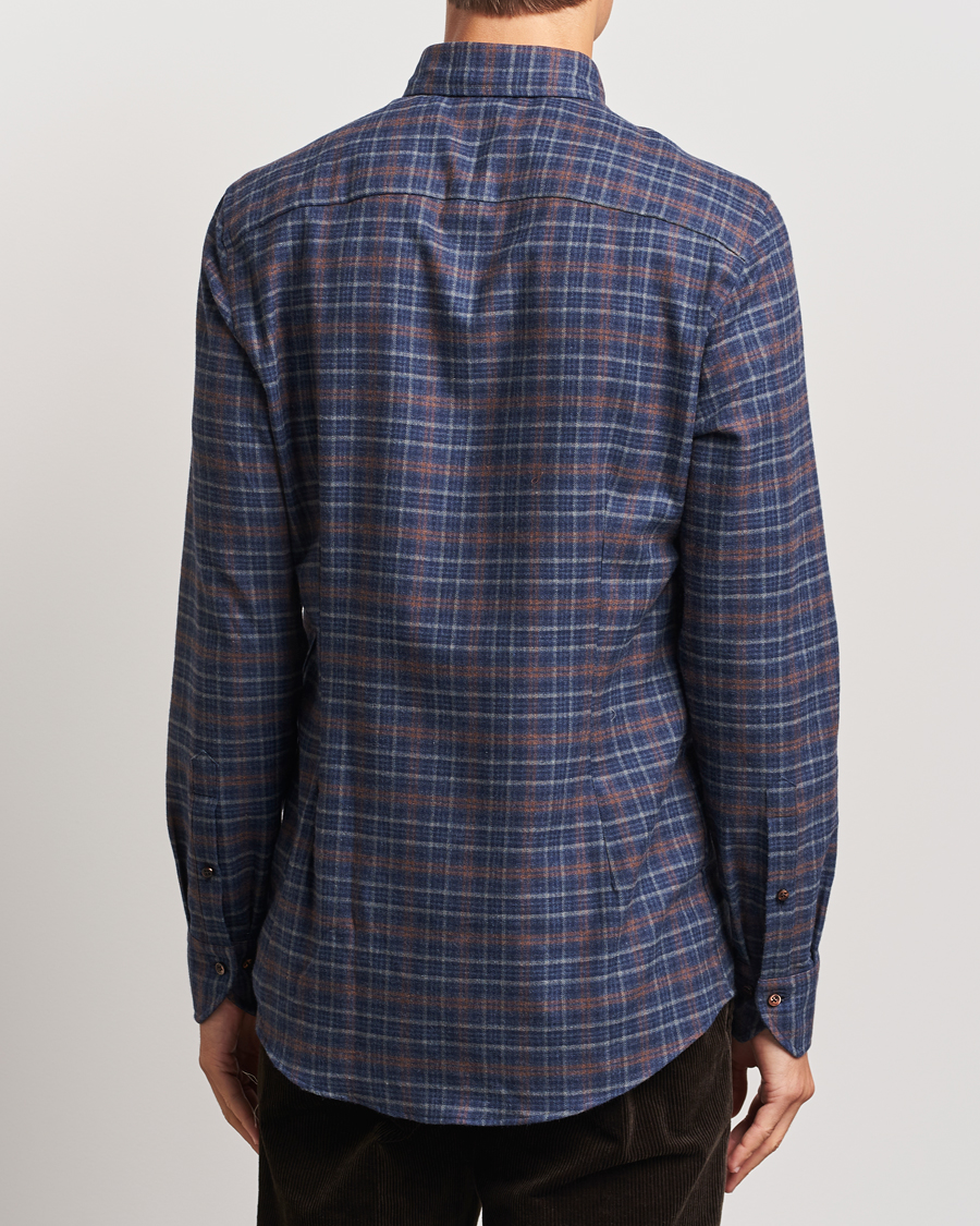 Men | Shirts | Stenströms | Slimline Small Check Flannel Shirt Dark Blue
