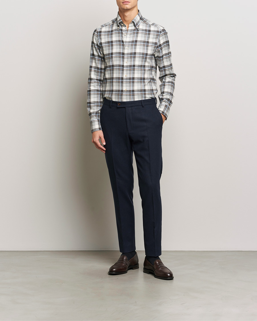 Men | Shirts | Stenströms | Slimline Flannel Checked Shirt Multi