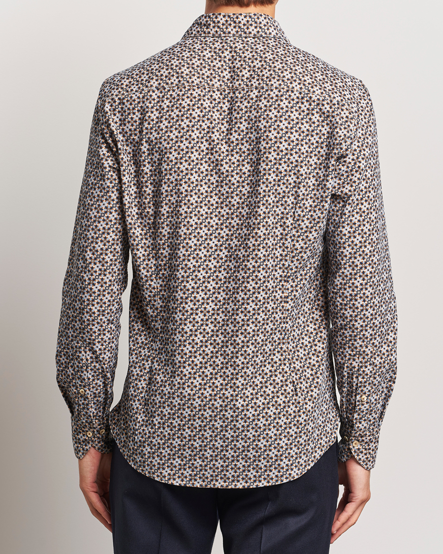 Men | Shirts | Stenströms | Slimline Printed Cord Shirt Brown