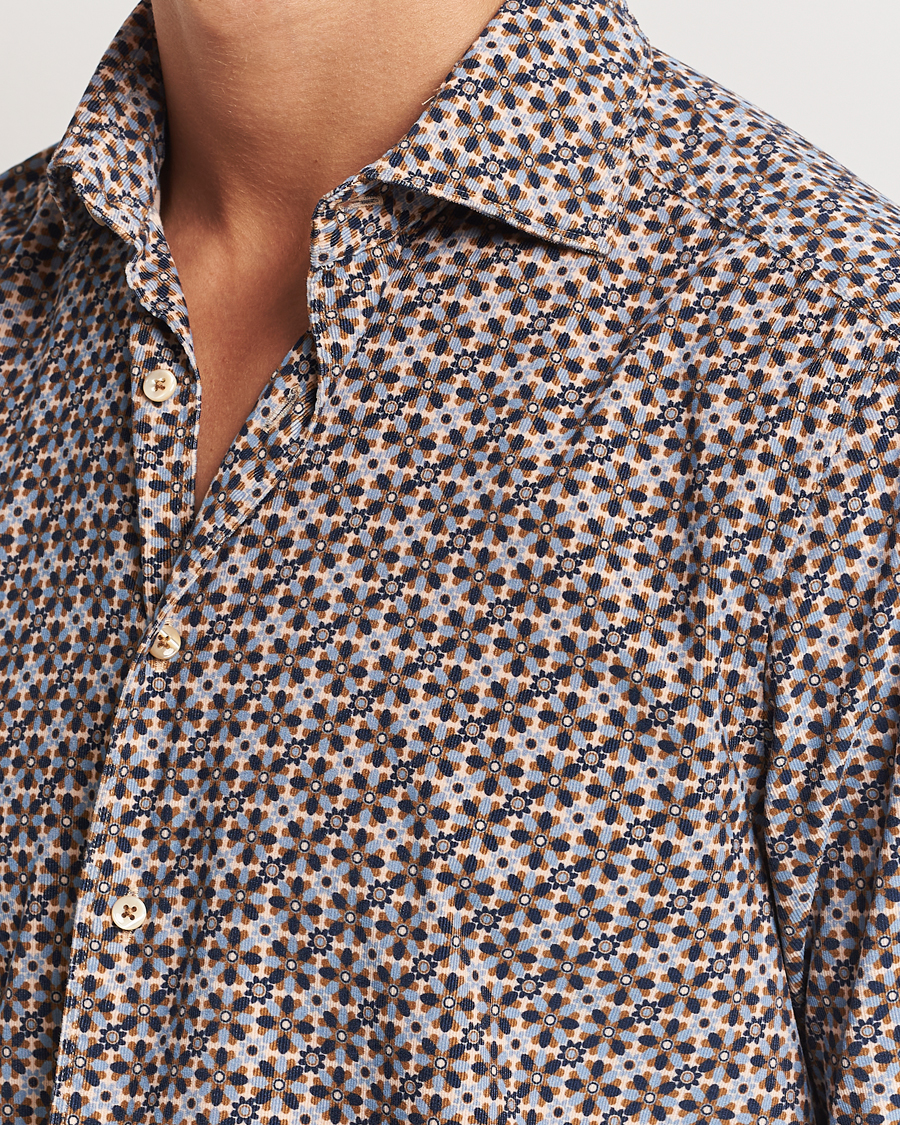 Men | Shirts | Stenströms | Slimline Printed Cord Shirt Brown