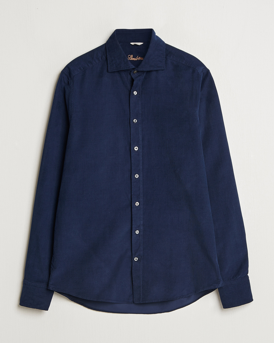 Men | Shirts | Stenströms | Slimline Cut Away Cord Shirt Blue