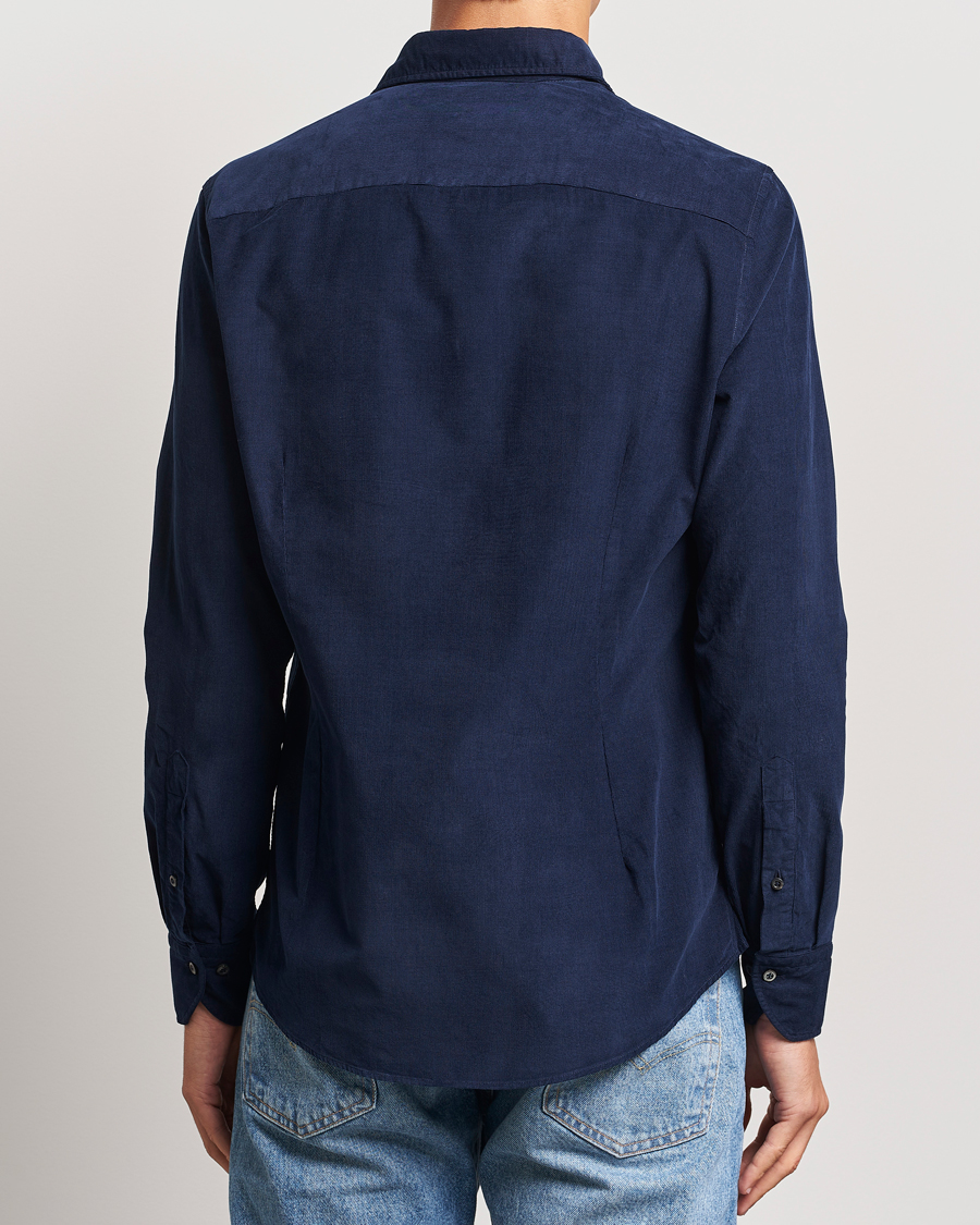 Men | Shirts | Stenströms | Slimline Cut Away Cord Shirt Blue