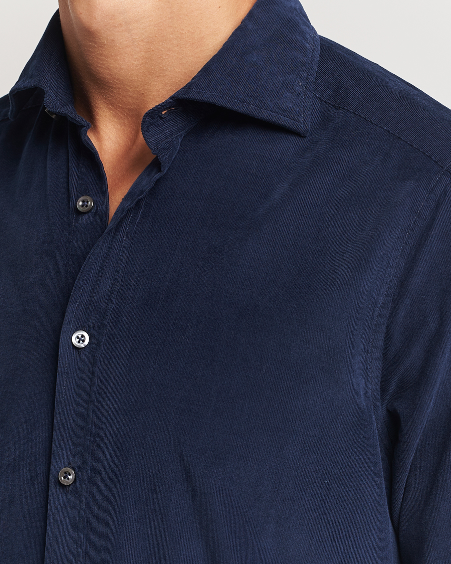 Men | Shirts | Stenströms | Slimline Cut Away Cord Shirt Blue