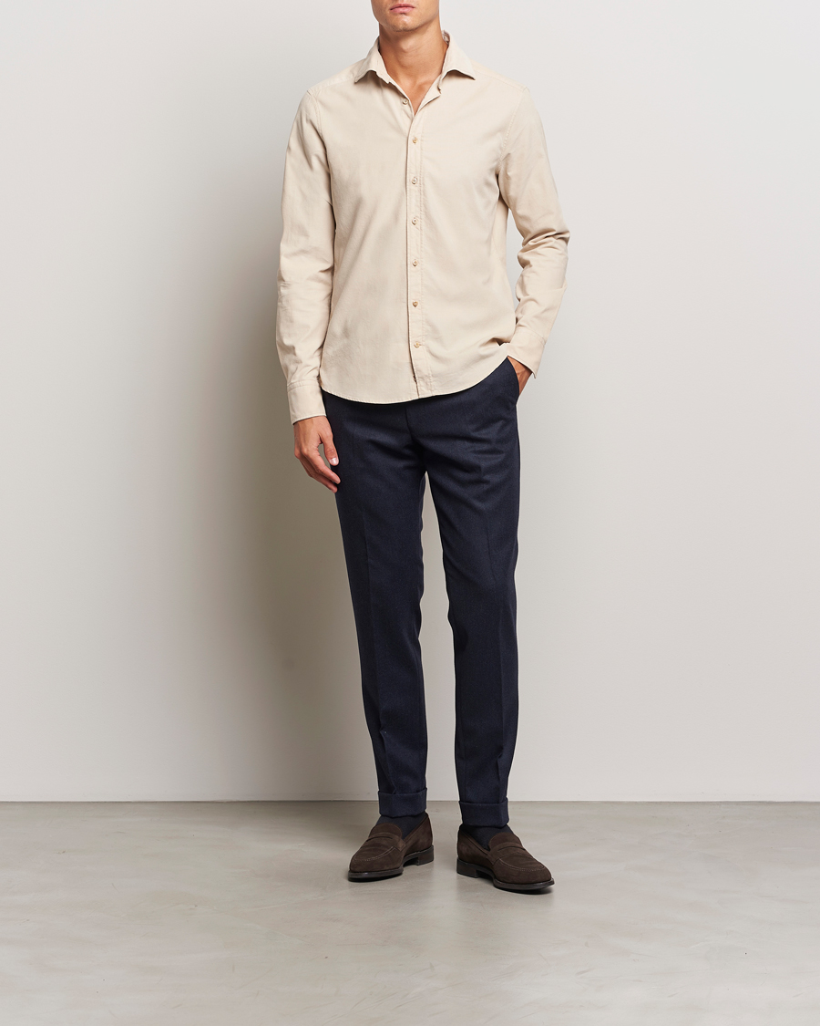 Men | Shirts | Stenströms | Slimline Cut Away Cord Shirt Beige