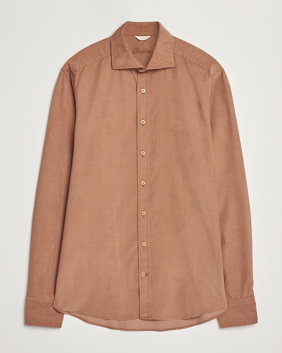 Men | Shirts | Stenströms | Slimline Cut Away Cord Shirt Light Brown