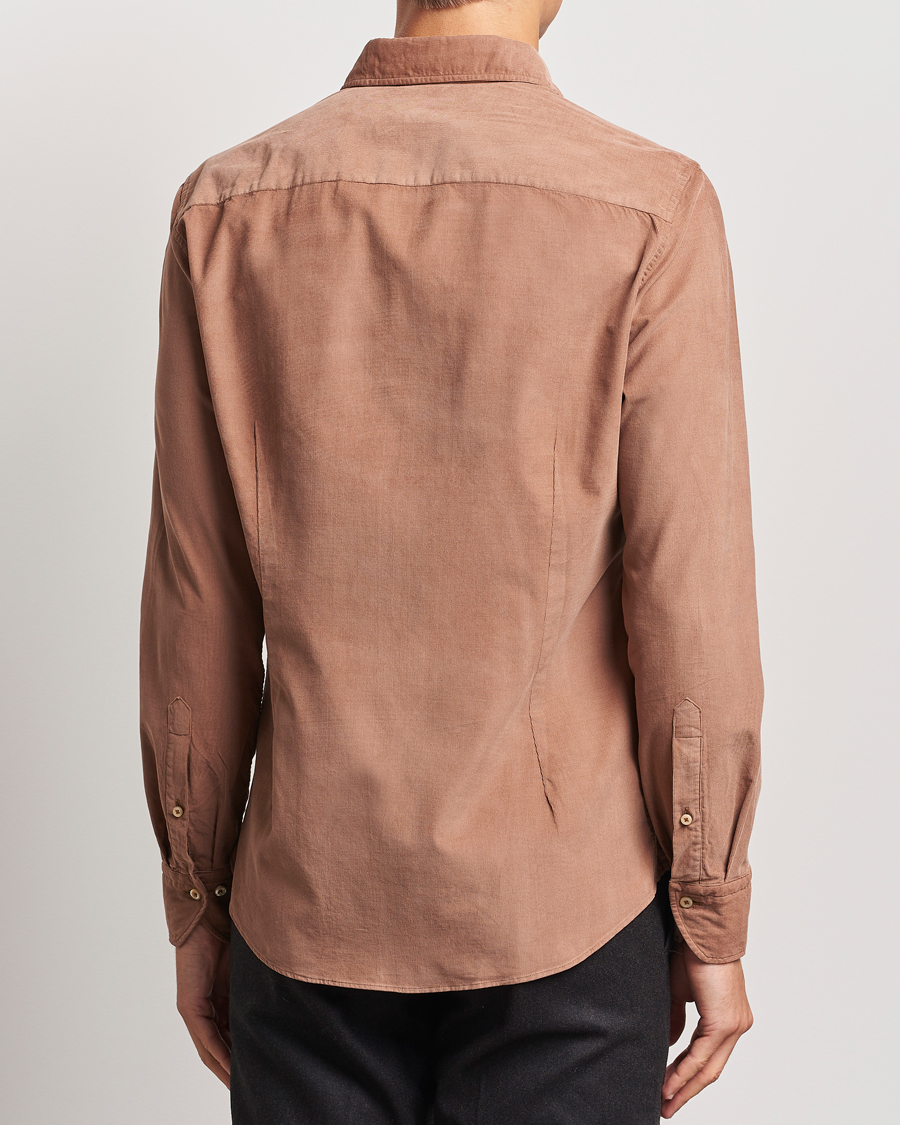 Men | Shirts | Stenströms | Slimline Cut Away Cord Shirt Light Brown